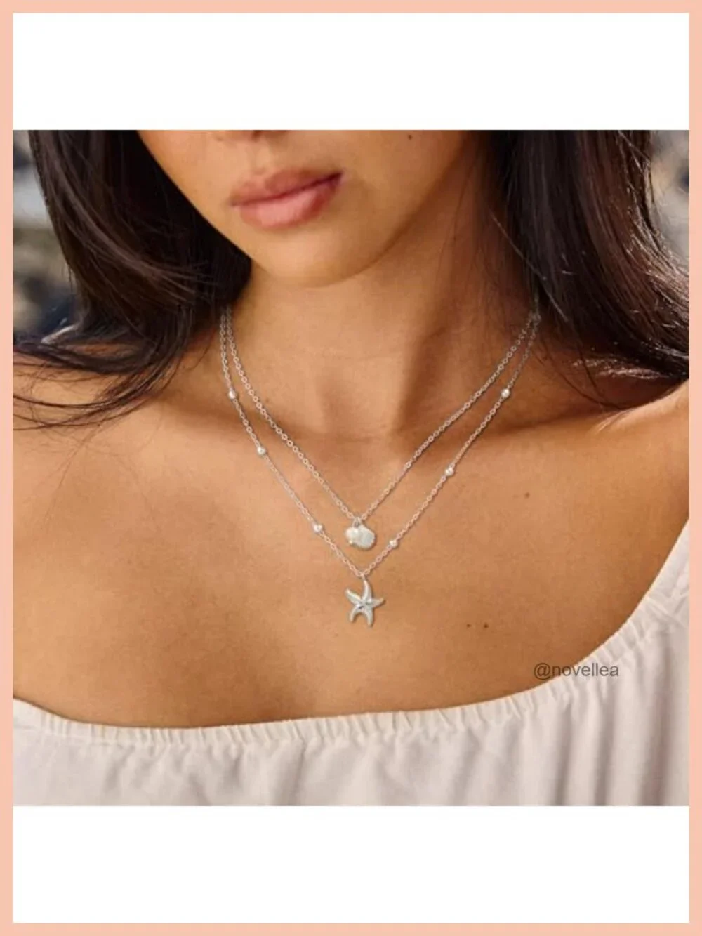Dainty Layered Starfish Seashell Pearl Necklace 14K Gold Plated Women Summer